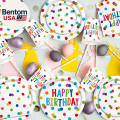 Happy Birthday Decorations: Happy Birthday Party Supplies Set with Birthday Dots
