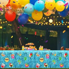 2 Pack Summer Pool Party Table Skirt 30×108″ Foil Fringe Tinsel Decorations, Haw