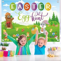 Extra Large 6.9FT*5FT Easter Egg Hunt Photo Booth Kids Funny Banner Decorations