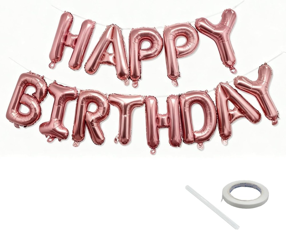 Happy Birthday Balloon Banner 16 Inch Rose Gold Foil Mylar Letters Party Decor