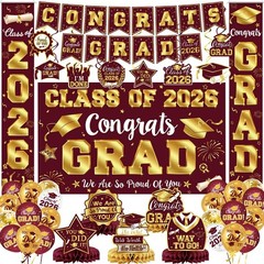 2026 Graduation Decorations – Maroon and Gold