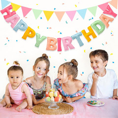 Pre-Strung 3D Pastel Felt Happy Birthday Banner, Handmade Macaron Color Birthday