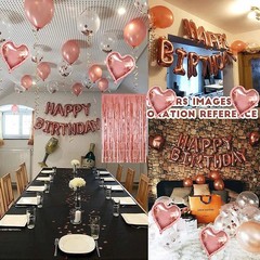 Rose Gold Birthday Party Decorations Set with Rose Gold Happy Birthday Balloo…