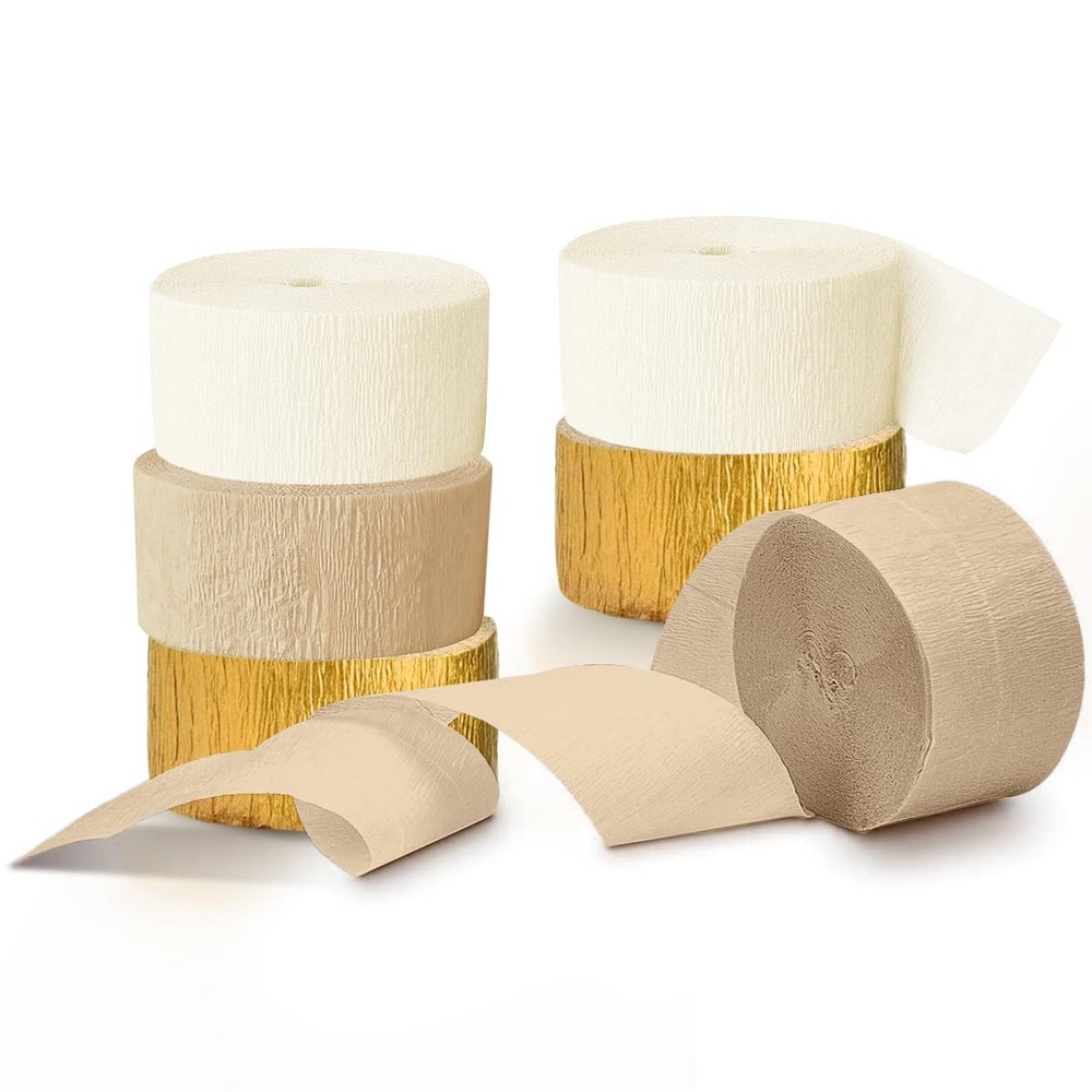 6 Rolls Ivory White Gold Brown Crepe Paper Streamers Bridal Wedding Decor