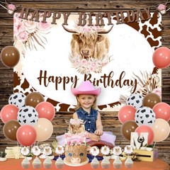 Boho Highland Cow Birthday Decorations Girl, Pink Brown Cow Balloons Party De…