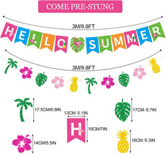 PTFNY Hello Summer Banner and Glittery Hawaiian Luau Tropical Themed Banner Colo