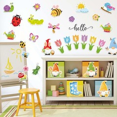 JarThenaAMCS 54Pcs Hello Spring Cutouts Tulip Flower Gnome Butterfly Bee Pape…
