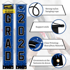 Graduation Decorations 2026 – Blue Congrats Grad Porch Banner for Graduation Par