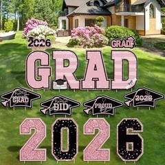 Extra-Large 14 PCS Class of 2026 Graduation Signs with Sturdy Stakes – Blue Gold