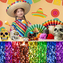 Cinco de Mayo Decorations 2 Packs Fiesta Party Wavy Metallic Tinsel Foil Fringe