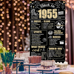 70th Birthday Decorations Back in 1955 Door Banner for Men Women, Black Gold Hap