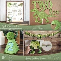 Two Rex Birthday Decorations for Boy, Dinosaur 2nd Birthday Party Supplies,