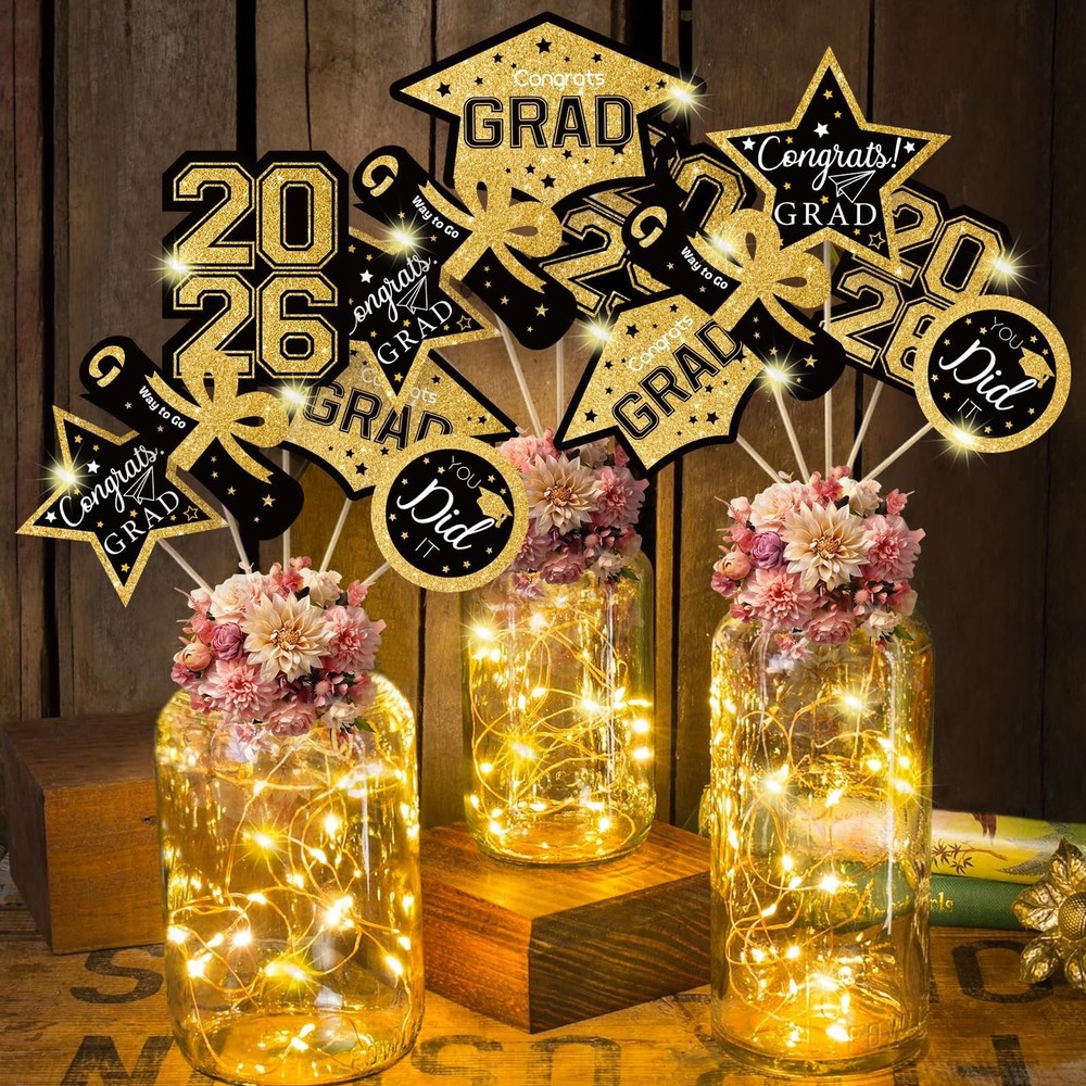 Graduation Decorations 2026-30pcs Black and Gold Graduation Table Decorations…