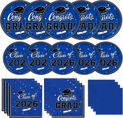 2026 Graduation Party Essentials – Blue Disposable Plates & Napkins Set for 50