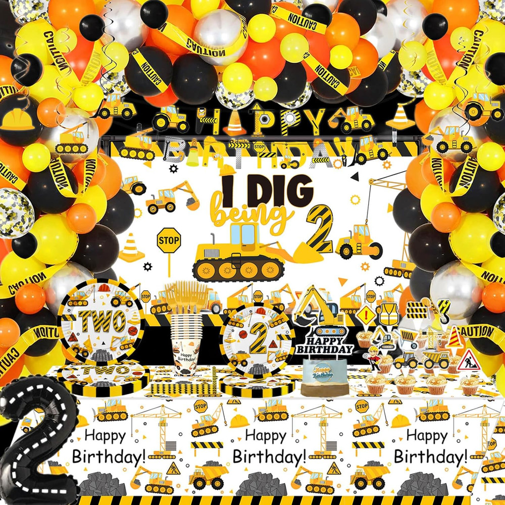 193 Pcs Construction 2Nd Birthday Party Supplies Dump Truck Two Years Old Party