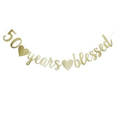50 Years Blessed Banner Funny Gold Glitter Sign For 50th Birthday/wedding Annive