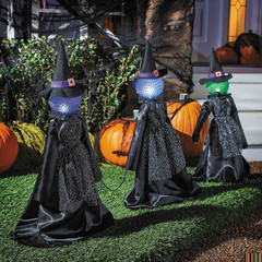27 1/2″ Light-Up LED Witch Pathway Yard Stakes Halloween Decoration