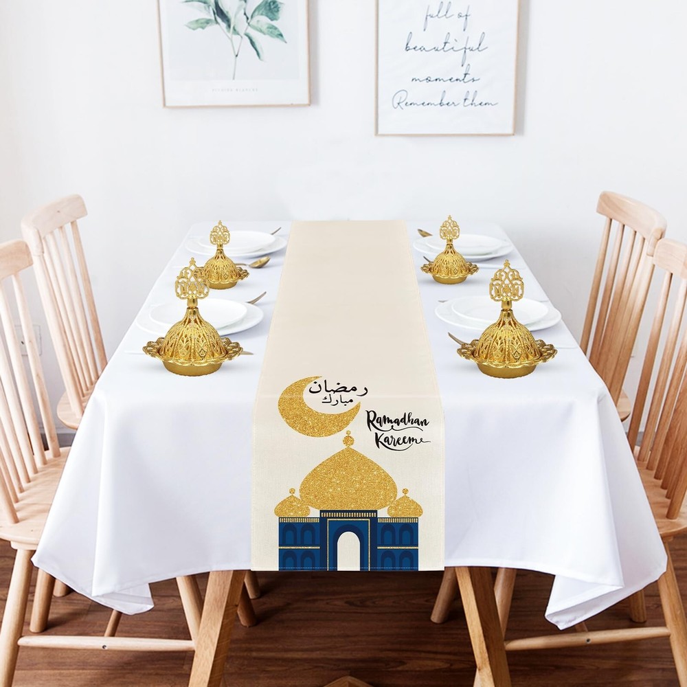 Table Runner Eid Al-Fitr Tabletop Scarf Gold Moon 33*183cm