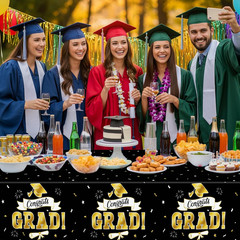 2Pack Graduation Decorations 2026, 108″ X 54″ Graduation Tablecover, Blackgold R