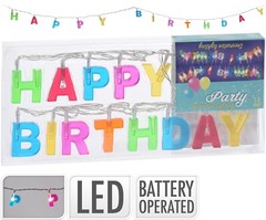 Happy Birthday LED Lights Colourful Multi-Coloured LED Battery Birthday Decor