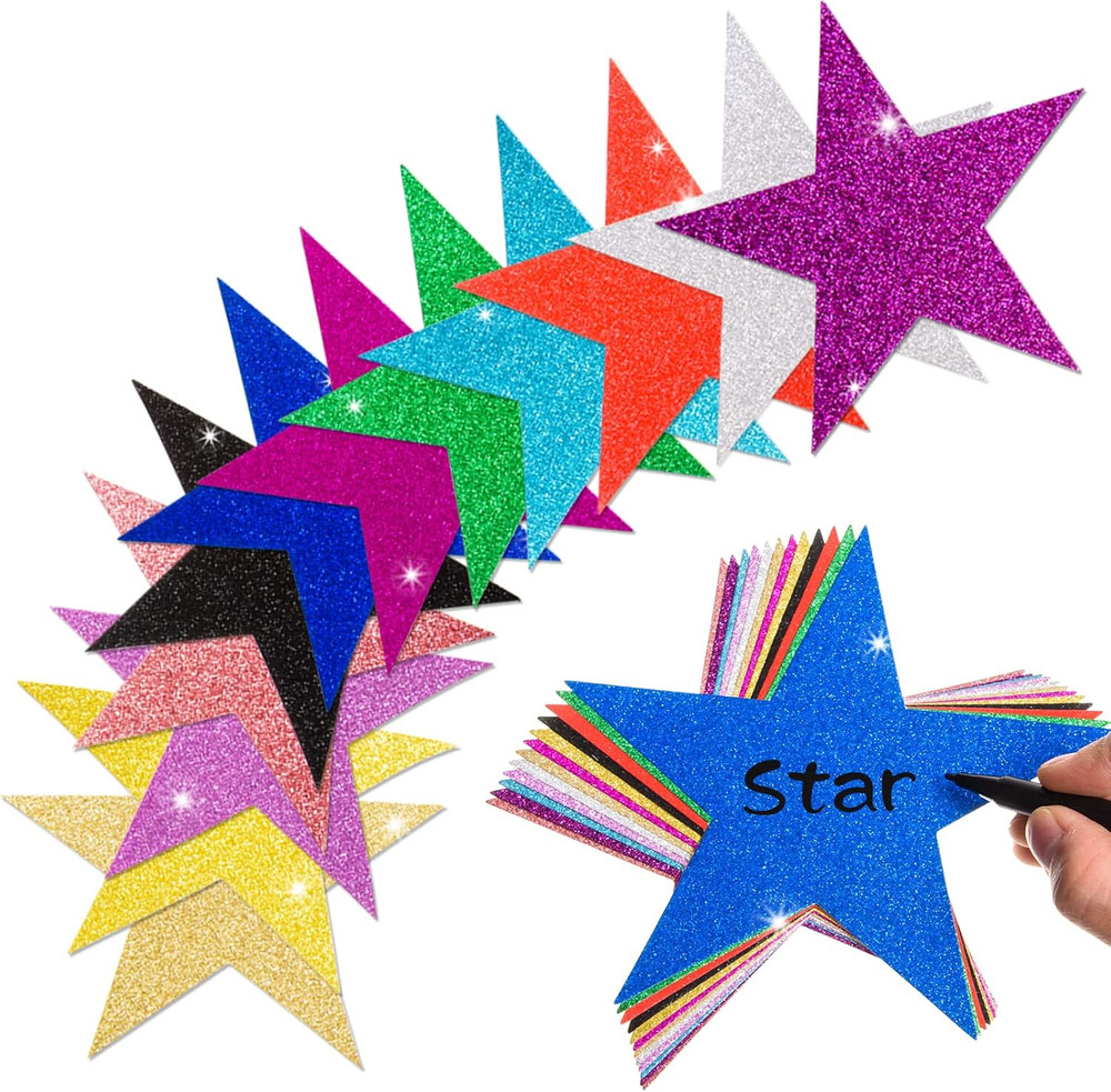 120 Pcs Glitter Star Cutouts Paper Star Confetti Cutout Assorted Color Glitter S
