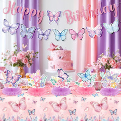Butterfly Party Decorations Pink Purple Butterfly Happy Birthday Bunting Banner