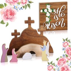 7 Pcs Easter Scene Wooden Decorations Empty Tomb Easter Resurrection Scene Se…