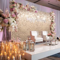 24 Pcs Shimmer Wall Backdrop Panels Square Sequin Photo Champagne Gold 4×6 Ft