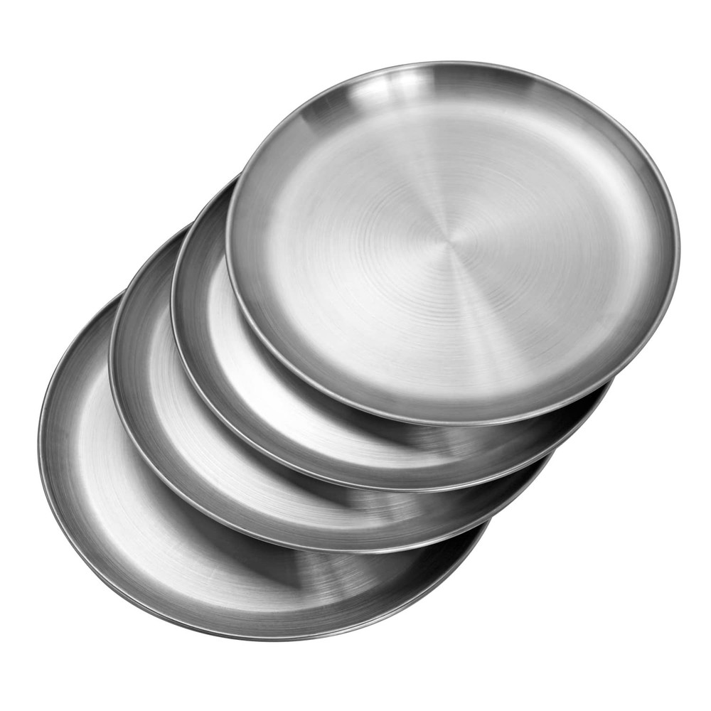 CAMBUY Stainless Steel Plates 10 inch Metal Lightweight 4 Pcs, 4 Pack 10′