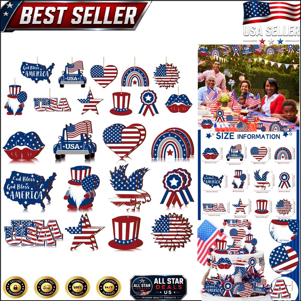 Diverse 24 Pcs Independence Day Tree Decorations – Festive Wooden Ornaments