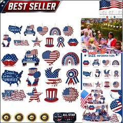 Diverse 24 Pcs Independence Day Tree Decorations – Festive Wooden Ornaments