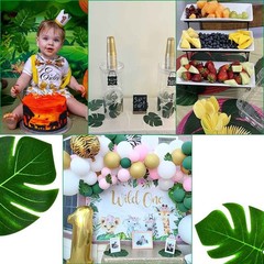 36 Pieces Artificial Tropical Palm Leaves for Jungle Safari Beach Green