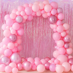 Pack Laser Pink Tinsel Foil Fringe Curtains, Mothers Day Pink Decorations, Metal