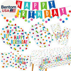 Happy Birthday Decorations: Happy Birthday Party Supplies Set with Birthday Dots
