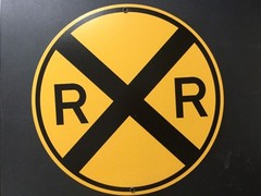 RAILROAD PARTY DECORATION | Train | Yellow Railroad Crossing Sign w/ Stand