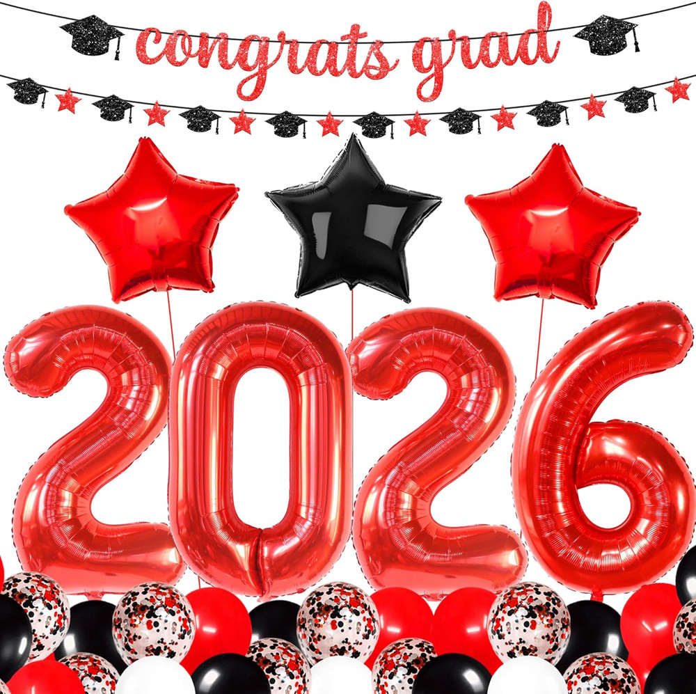 KatchOn, Red and Black Graduation Decorations 2026 – Pack Of 37 | Giant 40 Inch,