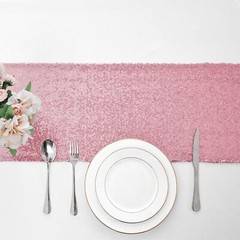 6 Packs 12 x 108 inches Light Pink Sequin Table Runner, Glitter Pink Table Ru…