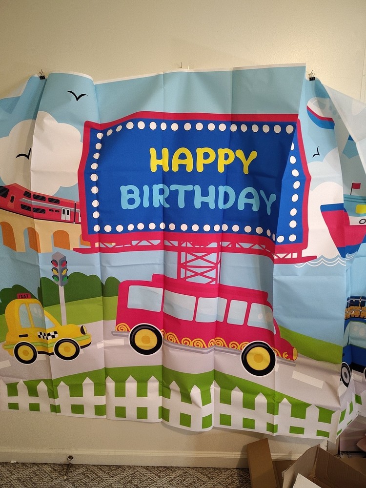 New Birthday Party Backdrop,Planes Trains & Autos