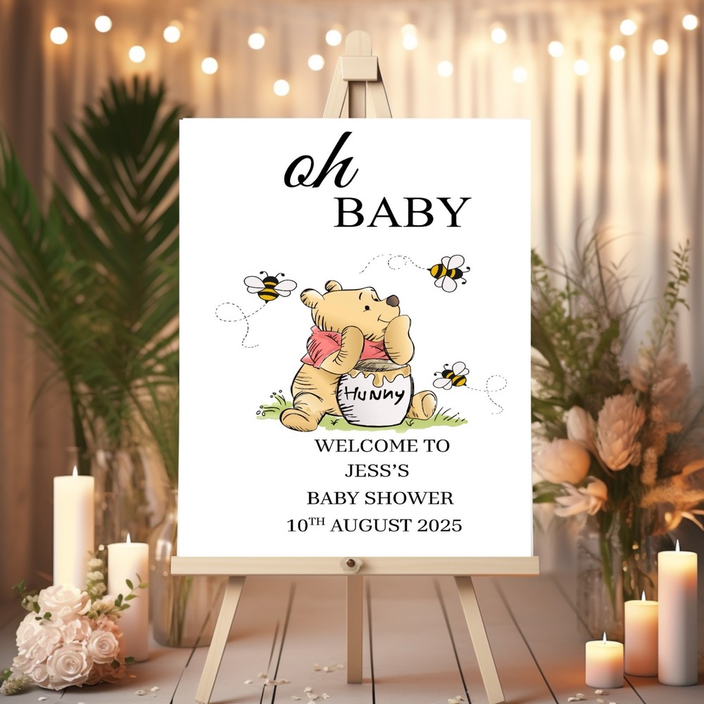 Winnie the pooh personalised baby shower oh baby poster welcome sign décor A2 A3