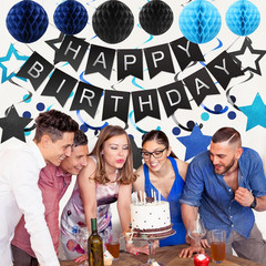 Birthday Decorations, Happy Birthday Banner with Honeycomb Balls, Stars Hanging
