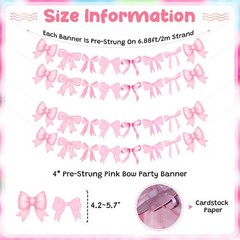 4Pcs Pink Bow Garland Banner, Pre Strung Pink Bow Banner Bow Party Decortions…