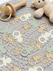 Sage Green Gold Pacifiers Table Confetti Scatters Neutral Baby Shower Boy Gir…