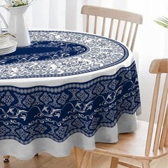 Oval Tablecloth 60×84 Inch, Navy Boho Style Retro Rustic Classic French Polyeste