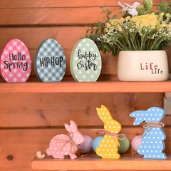 6Pcs Easter Bunny Decorations, Wooden Rabbit Egg Shaped Tabletop Centerpieces…