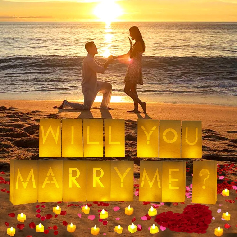 Will You Marry Me Light Up Letters Luminary Bags, Marry Me Sign Banner, Roman…