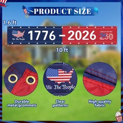 250th Anniversary USA Banner Flag, America 1776-2026 250 Years USA Birthday A…