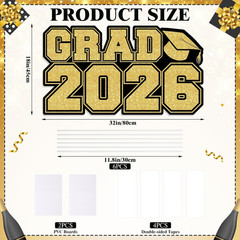 Graduation Yard Sign Large 32 X 18 Inch Grad 2026 Lawn Sign with Stakes Black Go