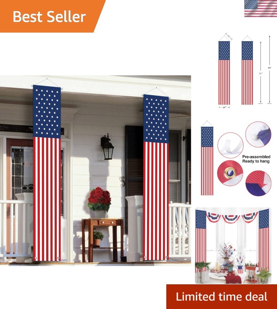 Festive Hanging American Flag Banners – Weather Resistant for Outdoor Use, 2 Pcs