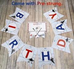 Complete Hockey Birthday Decorations: Banner, Balloons, Swirls & Tablecloth