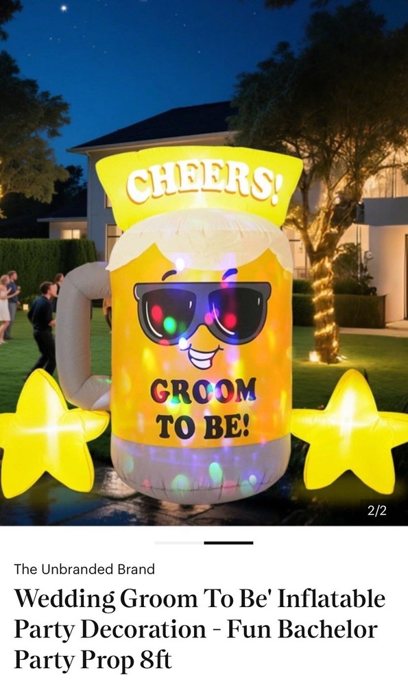 Groom to Be Inflatable 8ft 120V Lighted Beer Mug Fun Wedding Party Decoration
